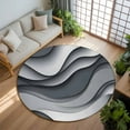 thumbnail image 3 of 5ft Round Rug, Black Gray Ombre Non-Skid Rubber Backing Large Area Rugs - Living Room Bedroom Home Office, Modern Abstract Moire Art Geometric Indoor Floor Mat Carpets Washable Rug, 3 of 9