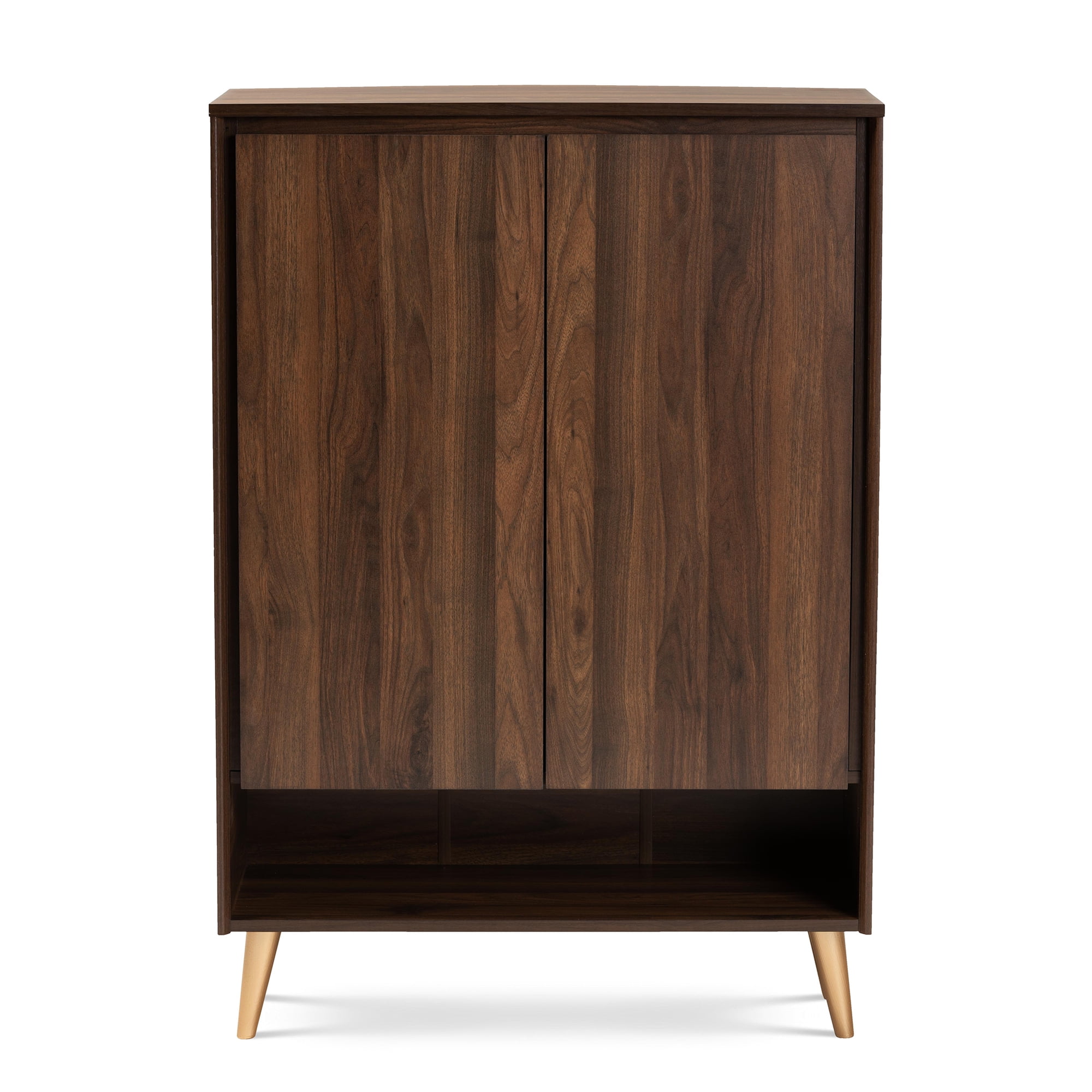 Baxton Studio Landen 2-Door Entryway Shoe storage Cabinet 45.7 inch H x 31.5 inch W Brown Gold