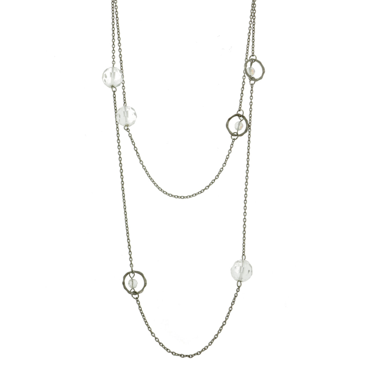 Mi Amore Adjustable Long-Necklace Silver-Tone/Clear