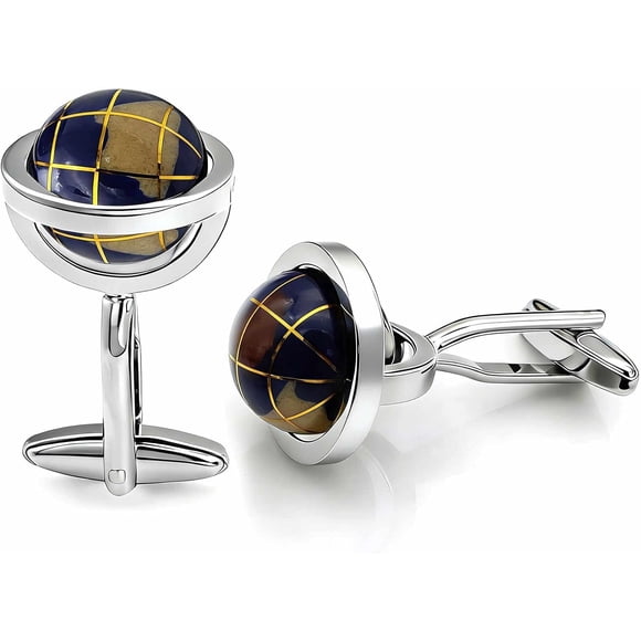 Unique Boutons de Manchette Terre, Boutons de Manchette Rotatifs Dynamiques Hommes, Boutons de Manchette Carte du Monde Boule Ronde Bleue Père de la Mariée