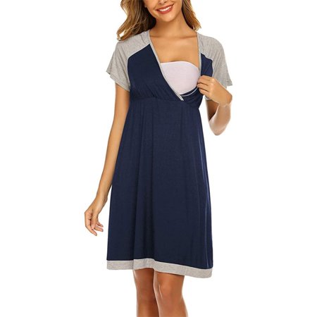 

Summer Savings Clearance! Dezsed Matternity Dress Women Splicing Short Sleeve Nursing Dresses Breastfeeding Casual V Neck Pregnancy Clothes Summer Homewear Maternity nightwear