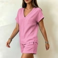 thumbnail image 5 of Pounoo Sets for Women 2 Piece V Neck Short Sleeve Top Elastic Waist Shorts Casual Summer Beach Vacation Matching Outfits, 5 of 9