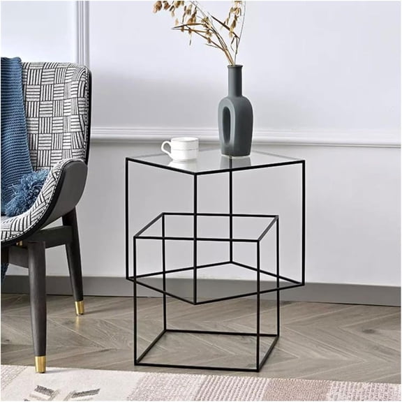Nesting Coffee Table Square End Table, Narrow Side Table with Tempered Glass Tabletop and Metal Frame, Beside Sofa Side Table, Nightstand for Living Room, Bedroom, Balcony, and Office Side Table