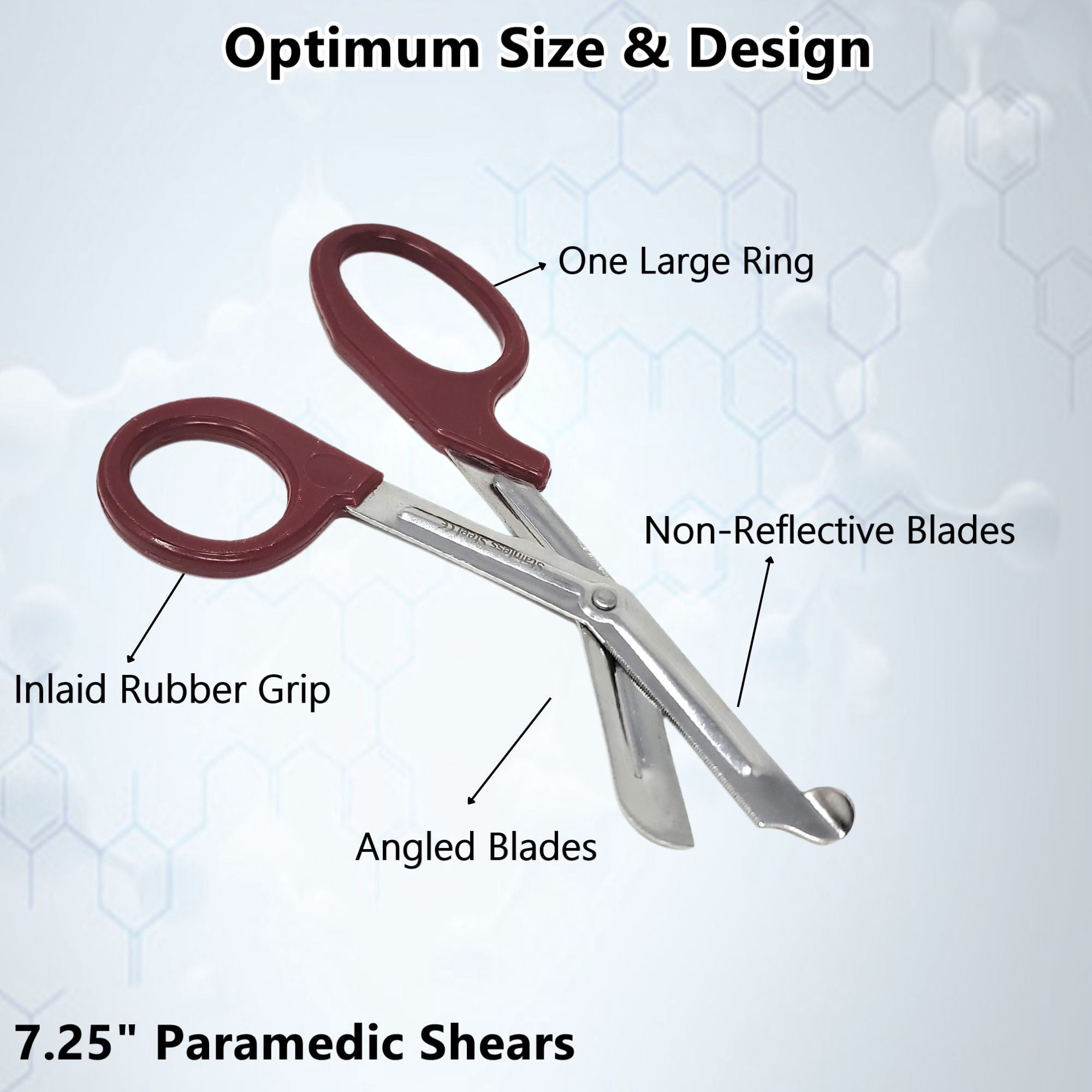 12/Pack Burgandy Handle Trauma Shears 7.25" Stainless Steel Scissors for Paramedics, EMT, Nurses, Firefighters + More