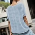thumbnail image 4 of DuoJiaJ Women's Elegant Lace V Neck Short Sleeve Solid Tops Shirt Blouse Blue L, 4 of 4