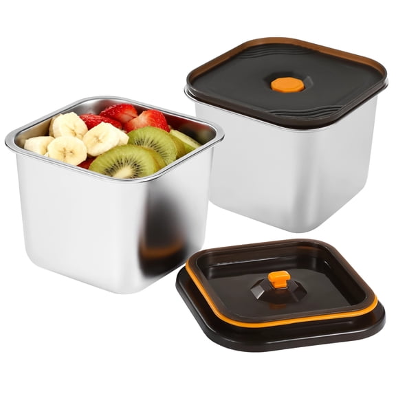 2PCS Stainless Steel Food Storage Containers with Lids, Leak-Proof Square Meal Prep Containers with Airtight Silicone Seal, Freezer and Oven Safe Lunch Boxes for Fruit, Snack, Leftover