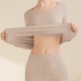 thumbnail image 4 of SnZhen Thermal Underwear Set for Tight Fashion Square Neck Solid Color Warm Suits Elastic Casual Pajama Set B-Beige M, 4 of 5