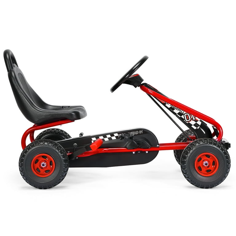 Topbuy 4-Wheel Kids Pedal Powered Ride on Go Kart with Adjustable Seat &  Handbrake Red 