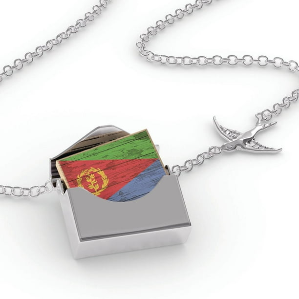Neonblond Locket Necklace Flag On Wood Eritrea In A Silver Envelope Com - Wood Locket Pendant