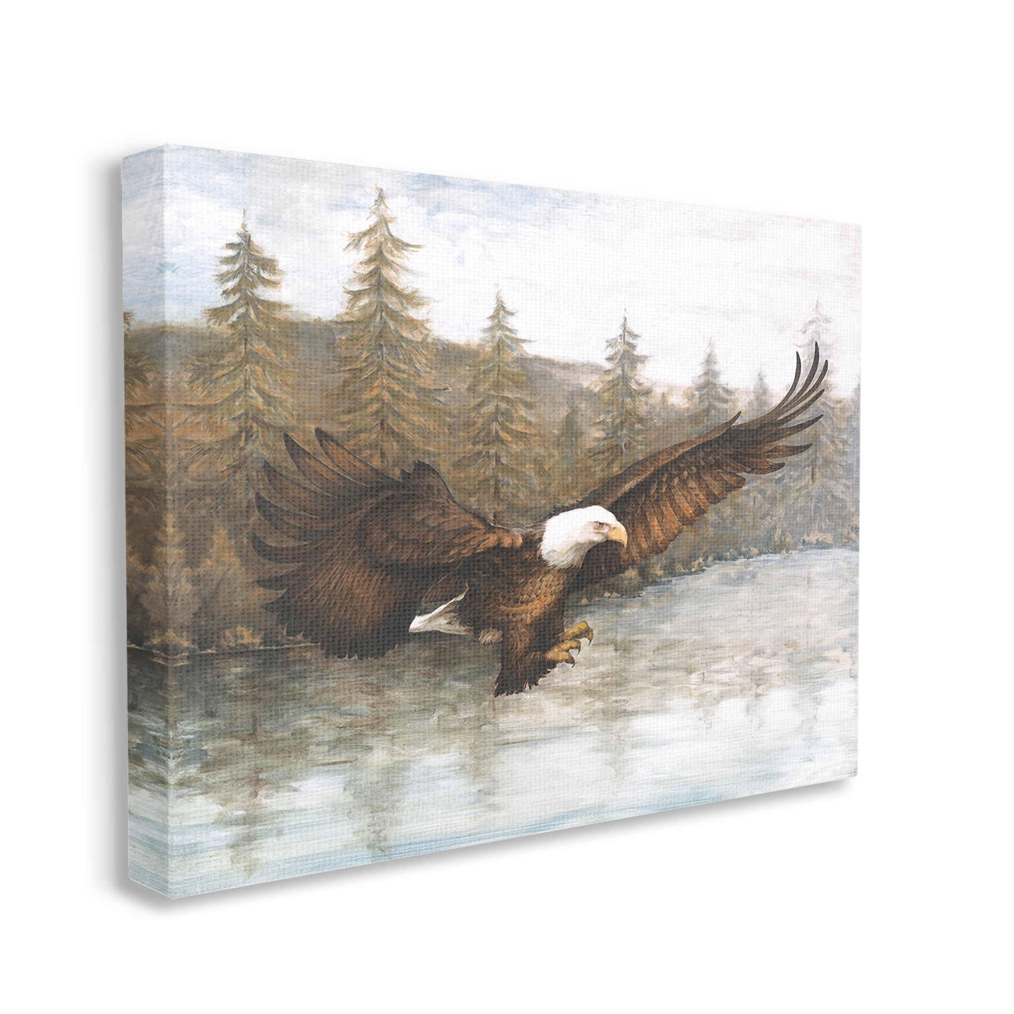 Stupell Industries Flying Eagle over Lake Animals & Insects Painting Gallery Wrapped Canvas Art Print Wall Art, 40 x 30