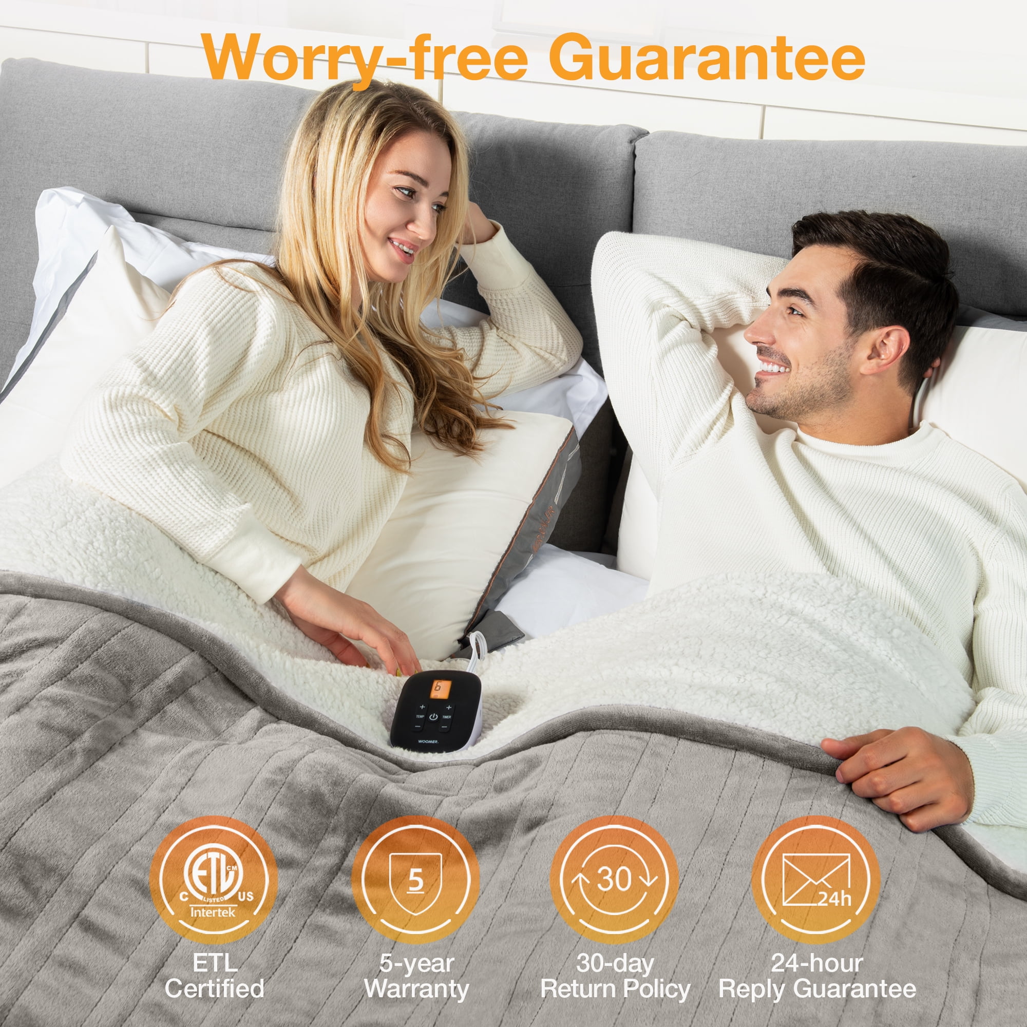 WOOMER [5 Year Warranty] Electric Heated Throw Blanket, Soft