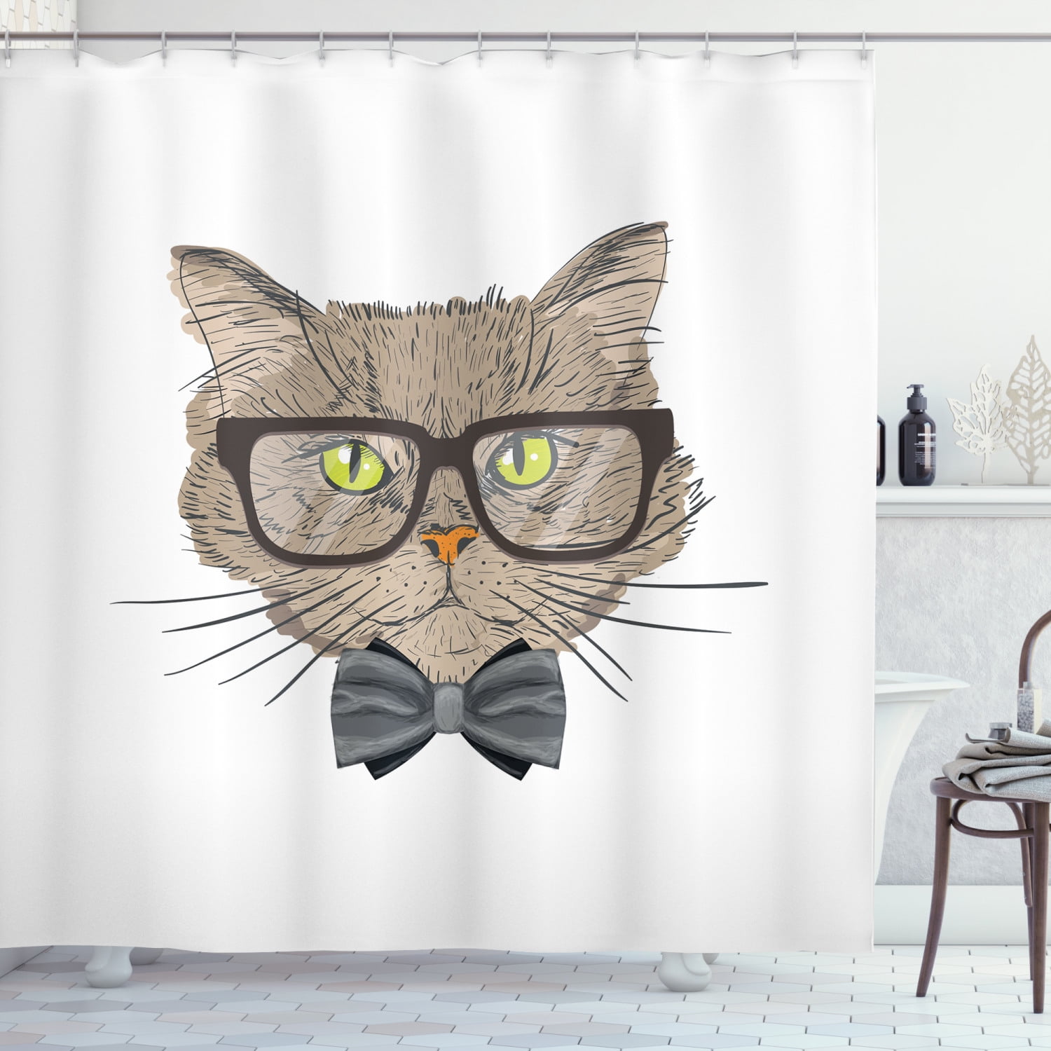 Cute Lion Watercolor Animal Bathroom Fabric Shower Curtain & 12 Hooks 71*71 Inch 
