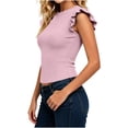 thumbnail image 5 of ClodeEU Women's Crew Neck Ruffle Cap Sleeve T-Shirt,Fitted Ribbed Knit Basic Slim Top Pink,Women's Plus XL, 5 of 7
