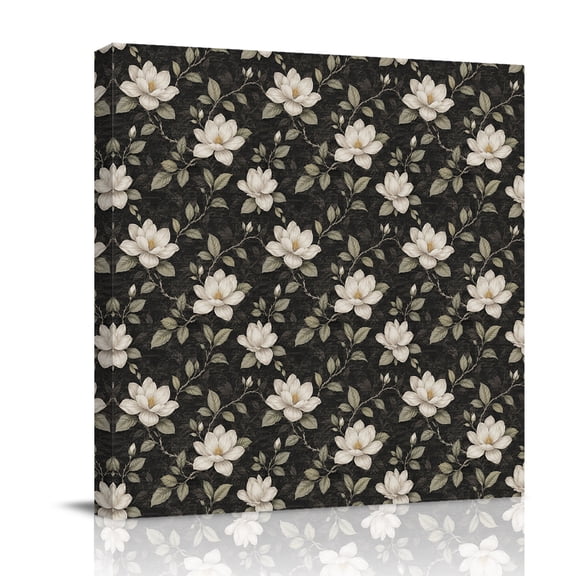 Canvas Wall Art, White Floral Framed Canvas Prints for Bathroom Desk, Boho Vintage Rustic Leaves Floral Textured Small Gallery Wrapped Wall Decor for Home Office, Gifts, 8"x8" Ship Next Day