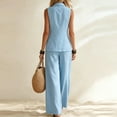 thumbnail image 4 of ClodeEU Women's 2-Piece Outfit, Sleeveless V Neck Top and Wide Leg Pants Set,Casual Loose Summer Set Light Blue,Women's Plus L, 4 of 6