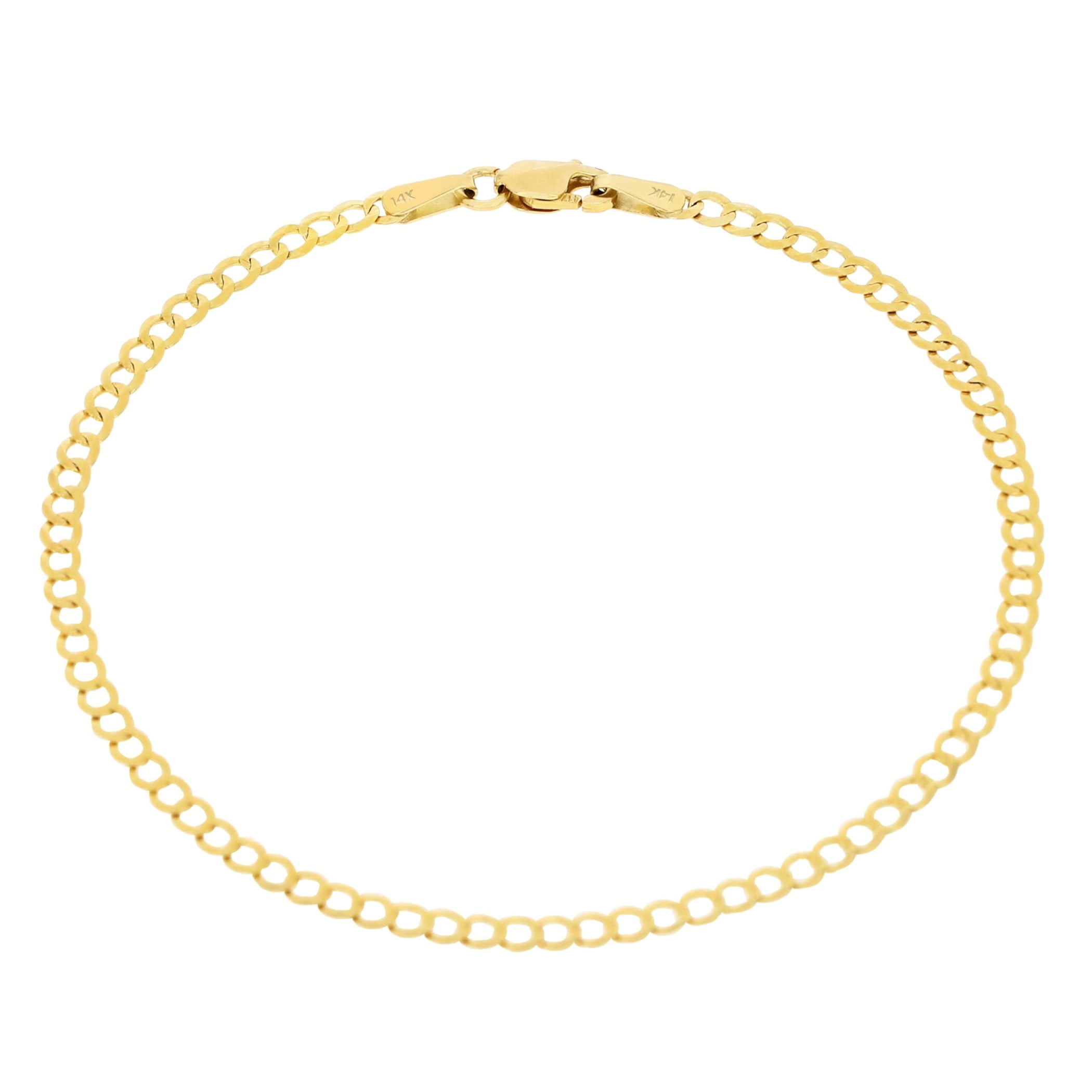 Nuragold 14k Real Yellow Gold Solid Cuban Curb Link 2.5mm Chain Bracelet or Anklet (7"-9") Italian Jewelry for Men & Women