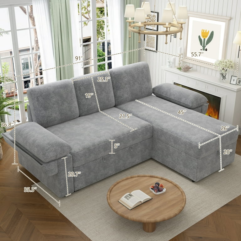 VANACC Sofa Bed, Adult Sleeper Sofa with Storage Chaise VANACC Sofa Bed, Adult Sleeper Sofa with Storage Chaise