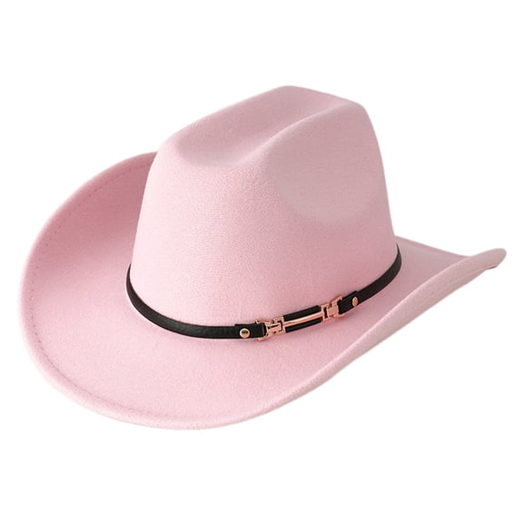 RUINIXCW Western Cowboy Hat for Men Women Cowgirl Hat Classic Felt Roll Up Fedora Hat with Buckle Belt Wide Brim Jazz Hat Themed Party Cap Wedding Party Costume