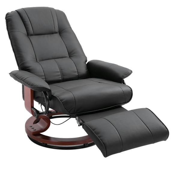 Barara King Recliner,Lounge Chair,Faux Leather Lounge Chair With Footrest And Armrest, Manual Swivel Recliner For Living Room, Black