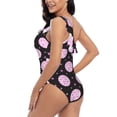 thumbnail image 4 of Picia Pink Groovy Disco Ball Pattern Women's One Piece Swimsuits,One Shoulder Swimwear Asymmetric ,Ruffle Monokinis Bathing Suits,High Waisted Flattering Bathing Suits-X-Large, 4 of 8
