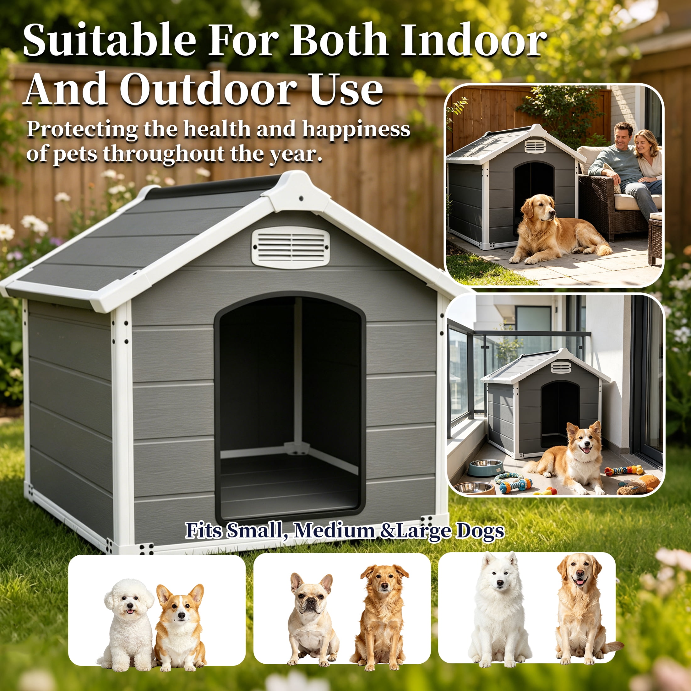 50.5" Large Dog House for Large Breeds, Outdoor Indoor Heavy Duty Pet House, Waterproof UV Protected, Scratch Resistant Double-Wall PP Board, Front & Rear Vents – Easy Clean & Washable
