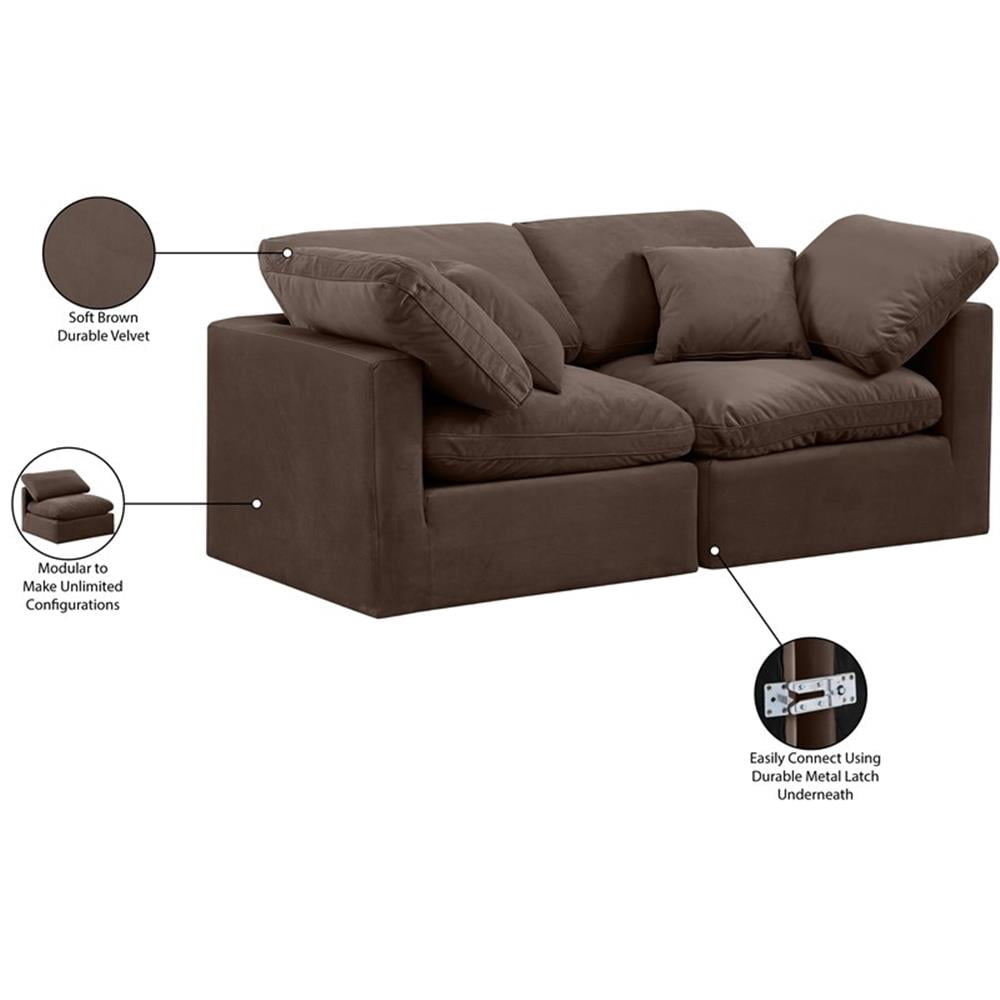 Meridian Furniture Indulge 70" Velvet Modular Sofa w/ Latch Underneath in Brown