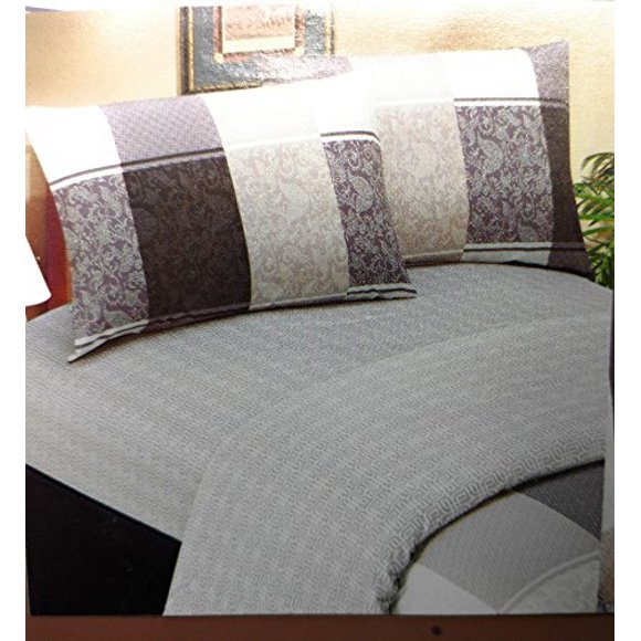 DaDa Bedding Luxury Elegant Jacquard Grey Floral Paisley Linen Soft Simple Cotton Flat Sheet Set with Pillow Case Cover - Twin