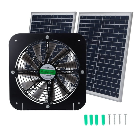1200CFM Solar Powered Attic Ventilator Gable Roof Vent Fan w/30W Foldable Panel