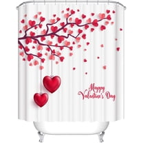 Red Love Heart Tree Bathroom Decor Valentine''s Day Shower Curtain Waterproof Fabric Polyester Set with Hooks (72''''Wx72''''H)