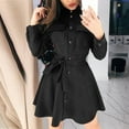 thumbnail image 2 of CEHVOM Femmes Casual Stand-up Col Robe à Manches Longues Uni Couleur Unicolore, 2 of 7