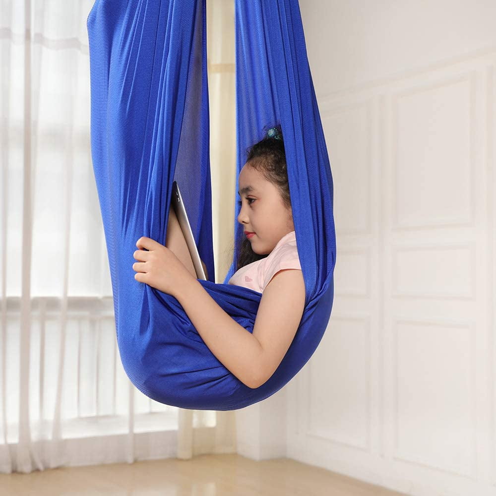 TOPARCHERY Indoor Therapy Swing for Kids Child and Teens w/More Special Needs Aspergers and Sensory Integration Snuggle Swing Hammocks Blue Cuddle Hammock Ideal for Autism ADHD 