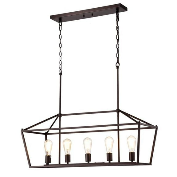 CHLOE Ironclad Industrial 5 Light Bronze Island Pendant Ceiling Fixture 36"