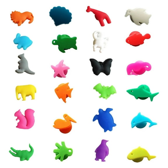24pcs Wine Glass Markers Marine Terrestrial Animals Silicone Drink Glass Charms