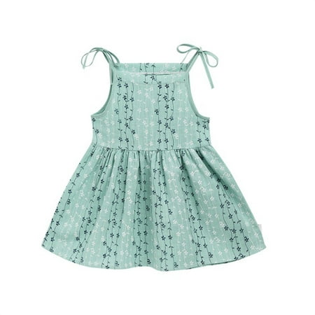 

Toddler Girls Cute Strap Dresses Summer Sling Dress Print Princess Playwear Beach Casual Clothing 9M-5T