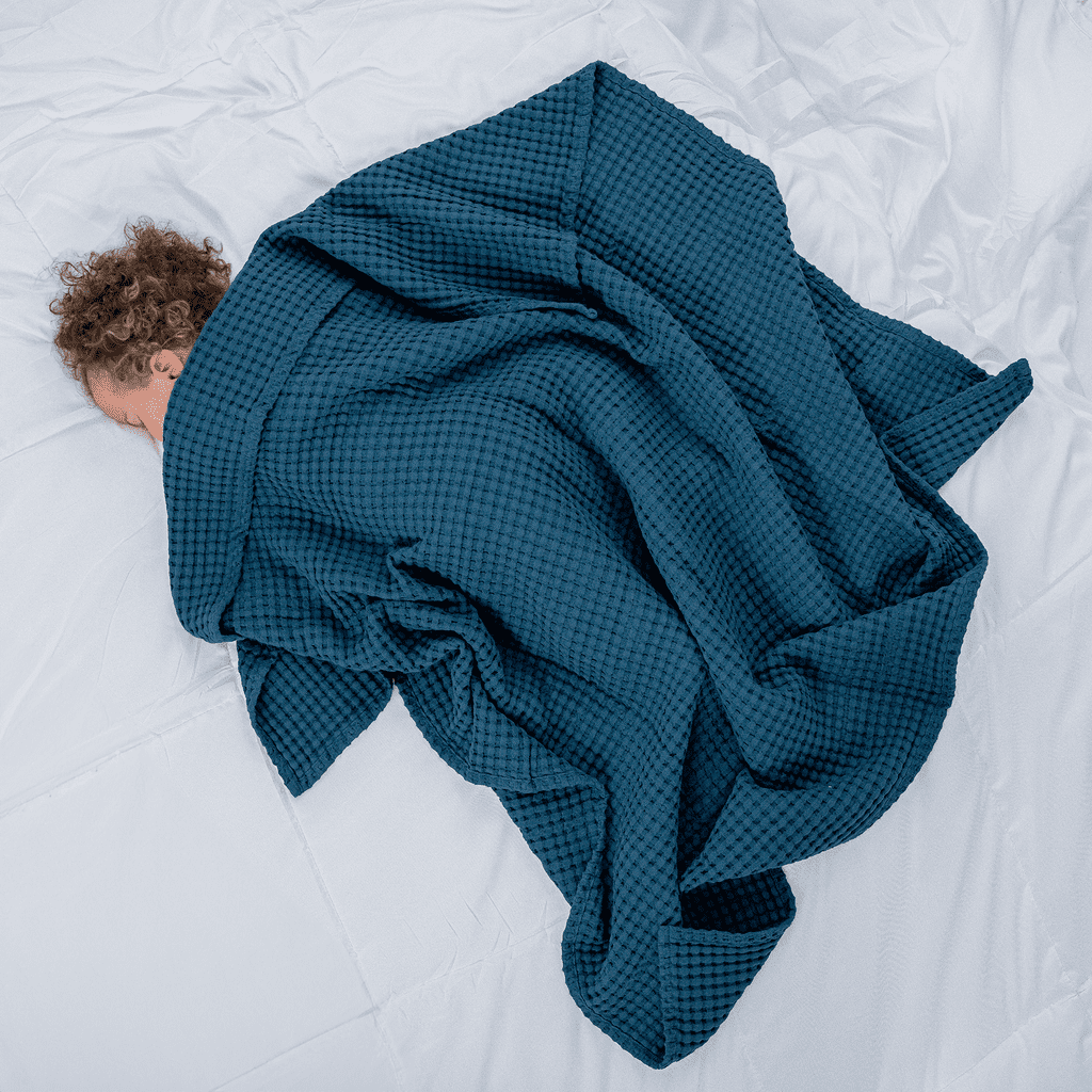 Comfy Cubs Waffle Weave Blanket - 40” x 40” - 100% Cotton Soft, Lightweight Baby Blanket, Neptune