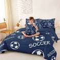 thumbnail image 3 of Castle Fairy Minimalist Soccer Print Twin Bedding 7-Piece, Sport Theme Bedding Comforter Set, Navy White,Navy Blue Reversible, 3 of 7