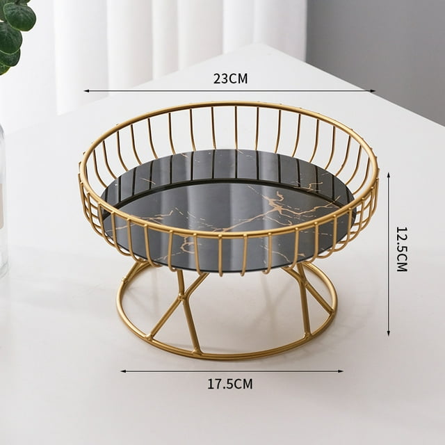European-Style Handcrafted Metal Fruit Bowl: Small Round Elevated Design in Black & Gold, Ideal for Living Room Coffee Table Snack/Candy Display, Decorative Centerpiece for