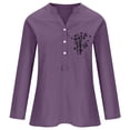 thumbnail image 4 of Blouse pour Femmes Imprimé Décontracté Ample Automne Col en V Manches Longues Chemise Hauts, 4 of 5