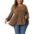thumbnail image 1 of Blusas de Talla Grande Agnes Orinda para Mujeres, Cuello Redondo, Manga Larga, Top de Peplum de Punto 4X Marrón, 1 of 6
