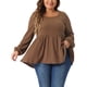 thumbnail image 1 of Blusas de Talla Grande Agnes Orinda para Mujeres, Cuello Redondo, Manga Larga, Top de Peplum de Punto 4X Marrón, 1 of 6