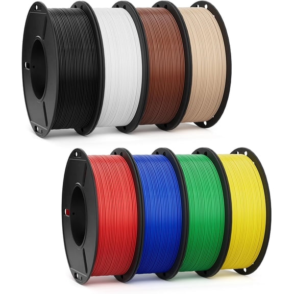 PETG 3D Printer Filament 1.75 mm 8 Pack 250g Each Black White Brown Beige Red Blue Green Yellow
