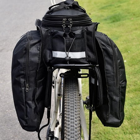 Toyvian Large Black Oxford Cloth Rear Rack Bag for Mountain Bikes with Reflective Safety Design and Spacious Storage Pannier