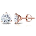 thumbnail image 1 of 14k Rose Gold Round Moissanite Stud Earrings (6ct TGW, 9.5mm, J-K) 3-Prong Martini, Screw-Back by Diamond Wish, 1 of 3