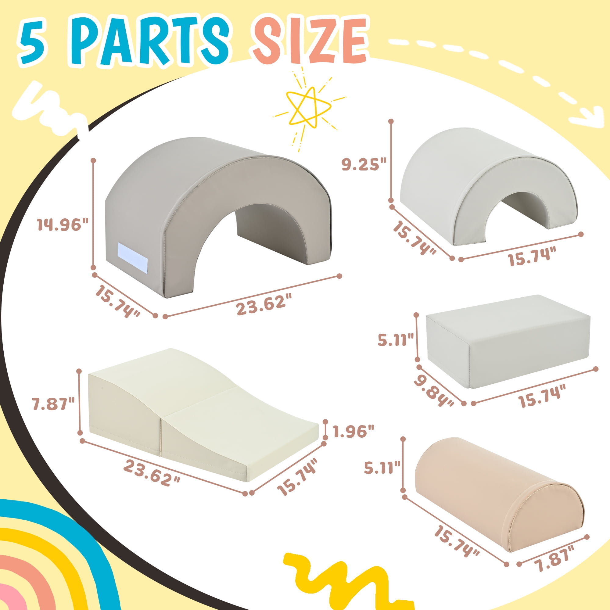 Euroco 5-Piece Climbing Toys for Toddlers,Soft Foam Climbing Blocks Set for Kids,PU Leather Gym Climb and Crawl Play Set for 1-2 Years Old