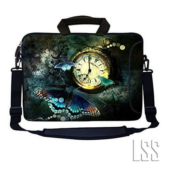 LSS 13.3 inch Laptop Sleeve Bag Notebook with Extra Side Pocket, Soft Carrying Handle & Removable Shoulder Strap for 12" 12.1" 13" 13.3" - Clock Butterfly Floral