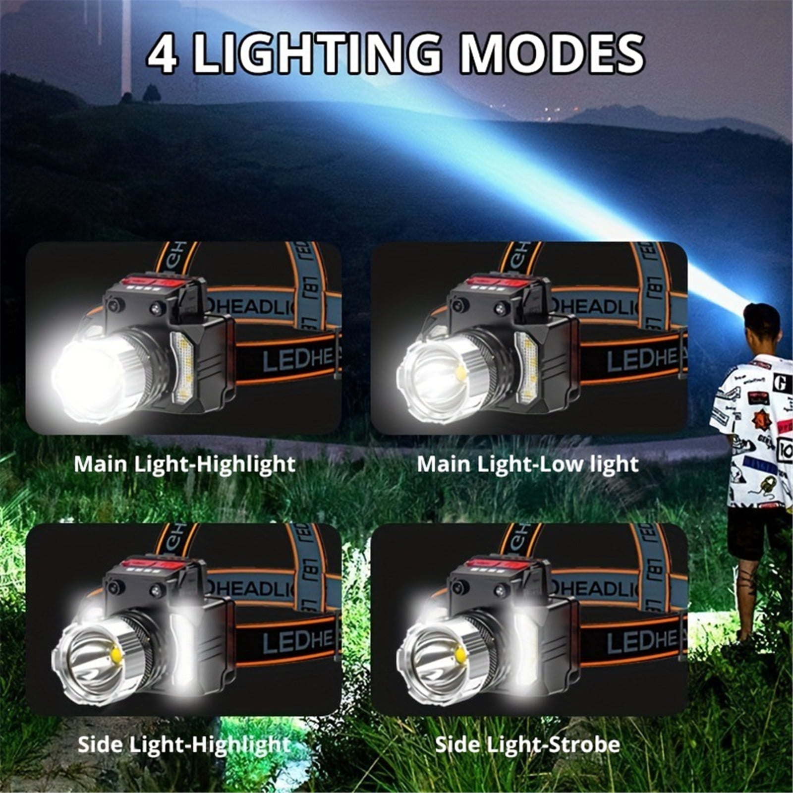 Lumi Light Lampe Frontale Rechargeable, Hyted 2 Pièces 230° Lampe Frontale LED Ultra Puissante Avec 6 Modes Lampe Frontale Othemo Led 230