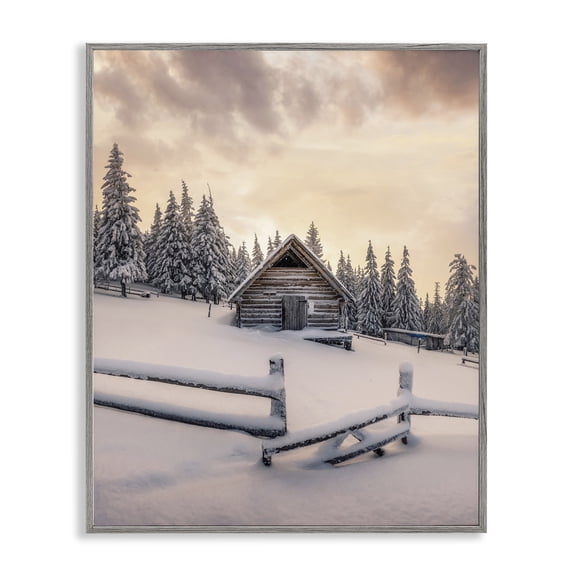 Stupell Industries Farmhouse Rural Winter Cabin Gray Framed Giclee Art, 16 x 20, by Incado