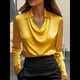 thumbnail image 5 of Camisas Elegantes de Larga con Cuello de Color Liso para Mujer, Camisetas Formales de Trabajo, Blusas Casuales de Oficina Amarillo M, 5 of 6