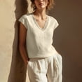 thumbnail image 6 of Craaazy Womens Spring And Summer Lace Trim Linen Top V-Neck Cap Sleeve Casual Blouse for Daily Wear Gifts, 6 of 8