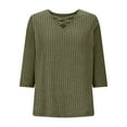 thumbnail image 5 of BiZtdJrK 3/4 Sleeve Tops for Women Ribbed Knit Fall Sweaters Dressy Crossover V Neck Pullover Blouse Going Out Tunic, Army Green, M, 5 of 8